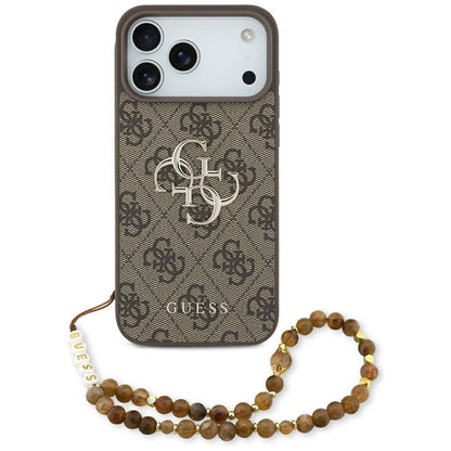 Husa pentru Apple iPhone 17 Pro Max, Guess, 4G Classic Logo with Pearl Strap, Maro