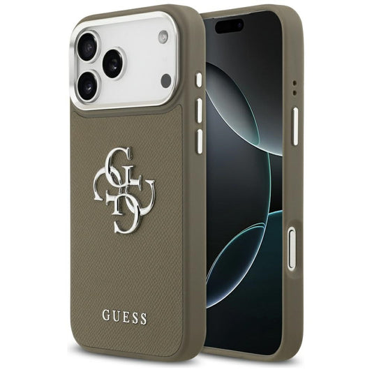 Husa pentru Apple iPhone 17 Pro Max, Guess, 4G Grained Big And Classic Logo, Maro Argintie