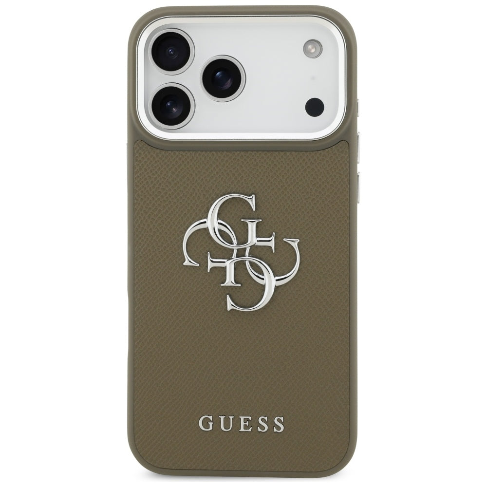 Husa pentru Apple iPhone 17 Pro Max, Guess, 4G Grained Big And Classic Logo, Maro Argintie