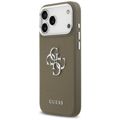 Husa pentru Apple iPhone 17 Pro Max, Guess, 4G Grained Big And Classic Logo, Maro Argintie