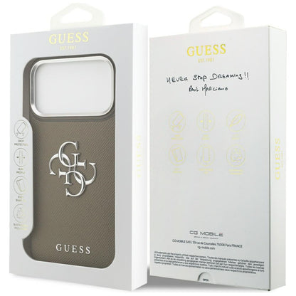 Husa pentru Apple iPhone 17 Pro Max, Guess, 4G Grained Big And Classic Logo, Maro Argintie