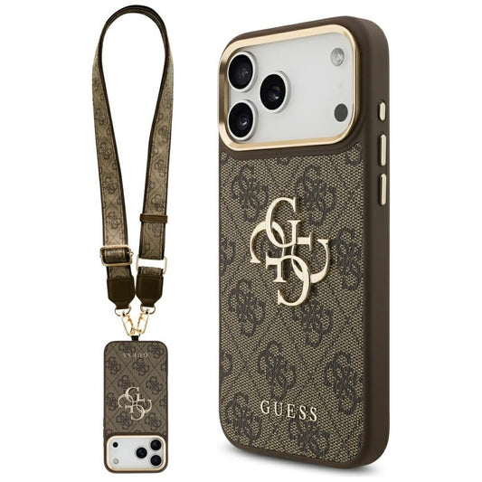 Husa pentru Apple iPhone 17 Pro Max, Guess, Big 4G Classic Logo with Big Strap, Maro