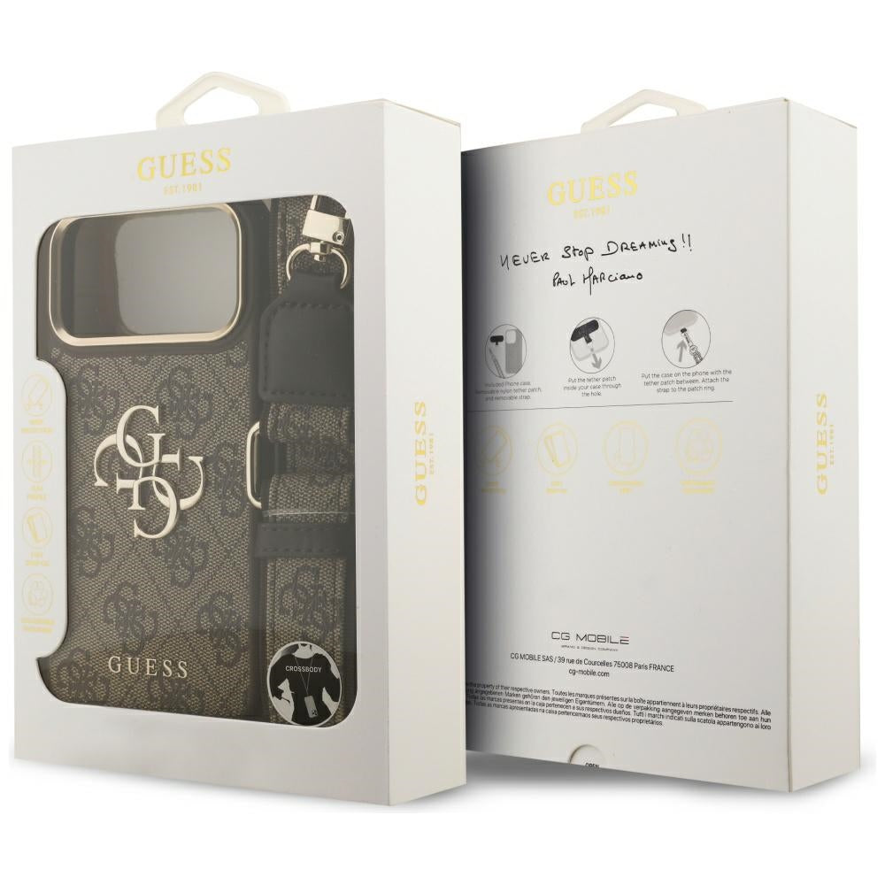 Husa pentru Apple iPhone 17 Pro Max, Guess, Big 4G Classic Logo with Big Strap, Maro