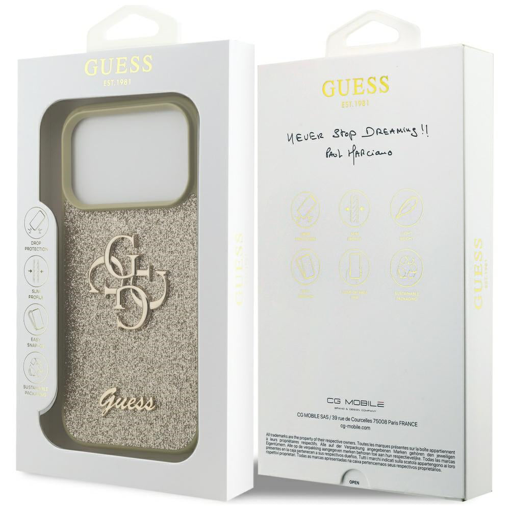 Husa pentru Apple iPhone 17 Pro Max, Guess, Fixed Glitter Big 4G, Aurie