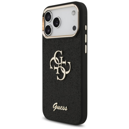 Husa pentru Apple iPhone 17 Pro Max, Guess, Fixed Glitter Big 4G Metal Frame, Neagra