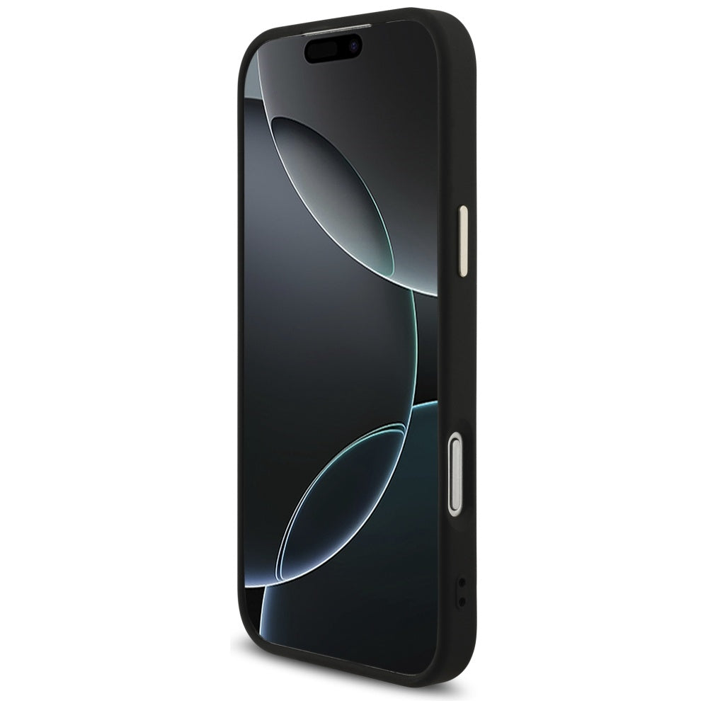 Husa pentru Apple iPhone 17 Pro Max, Guess, Fixed Glitter Big 4G Metal Frame, Neagra