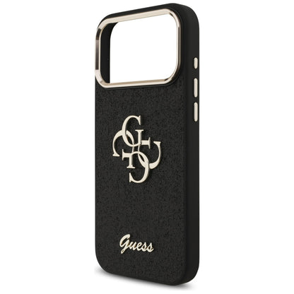 Husa pentru Apple iPhone 17 Pro Max, Guess, Fixed Glitter Big 4G Metal Frame, Neagra