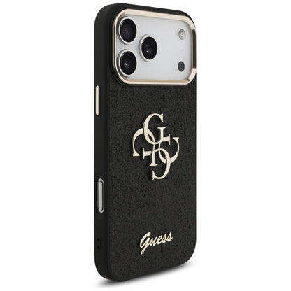 Husa pentru Apple iPhone 17 Pro Max, Guess, Fixed Glitter Big 4G Metal Frame, Neagra