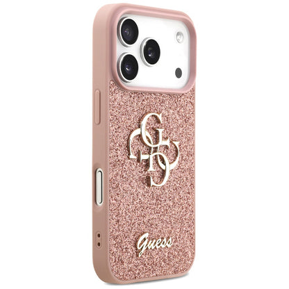 Husa pentru Apple iPhone 17 Pro Max, Guess, Fixed Glitter Big 4G, Roz