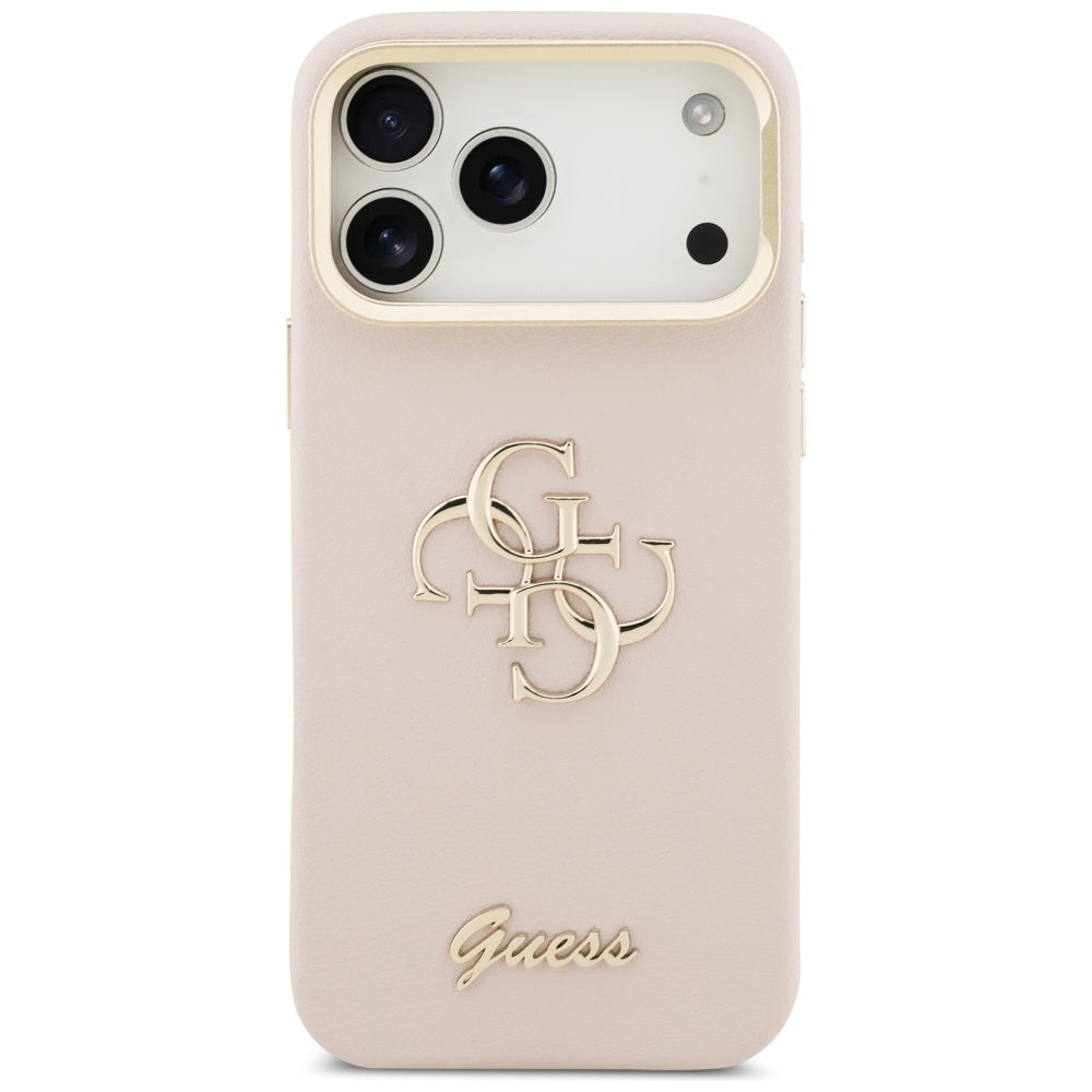 Husa pentru Apple iPhone 17 Pro Max, Guess, Grained Big 4G Stand Camera, Roz