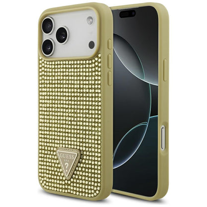 Husa pentru Apple iPhone 17 Pro Max, Guess, Rhinestone Triangle Logo, Aurie