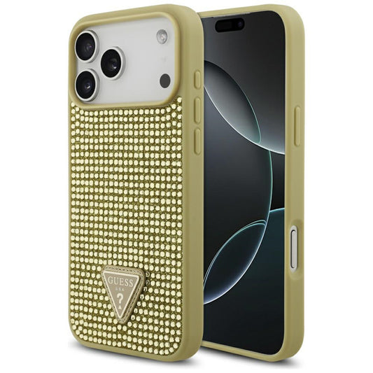 Husa pentru Apple iPhone 17 Pro Max, Guess, Rhinestone Triangle Logo, Aurie