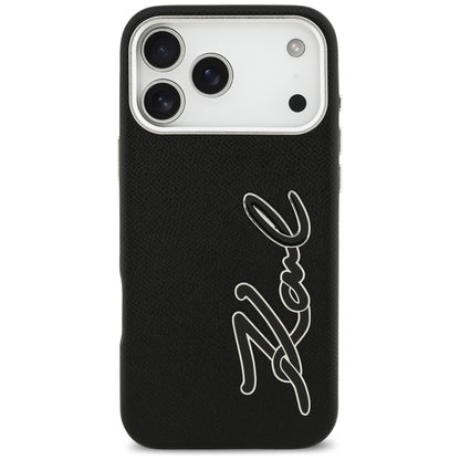 Husa pentru Apple iPhone 17 Pro Max, Karl Lagerfeld, FW Grained Signature Logo, Neagra