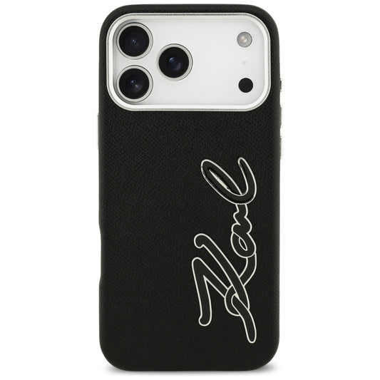 Husa pentru Apple iPhone 17 Pro Max, Karl Lagerfeld, FW Grained Signature Logo, Neagra