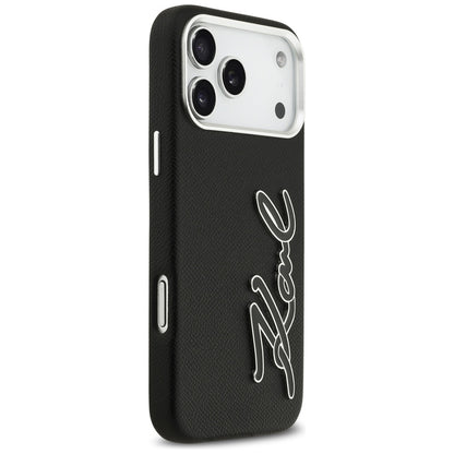 Husa pentru Apple iPhone 17 Pro Max, Karl Lagerfeld, FW Grained Signature Logo, Neagra