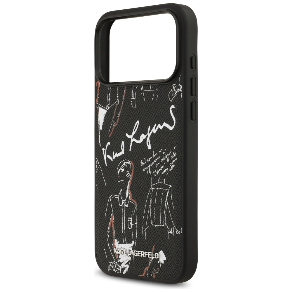 Husa pentru Apple iPhone 17 Pro Max, Karl Lagerfeld, Grained Pattern Logo, Neagra