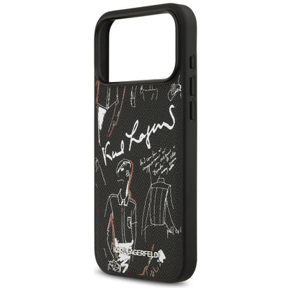 Husa pentru Apple iPhone 17 Pro Max, Karl Lagerfeld, Grained Pattern Logo, Neagra