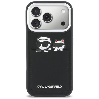 Husa pentru Apple iPhone 17 Pro Max, Karl Lagerfeld, Karl & Choupette Print with Pocket, Neagra