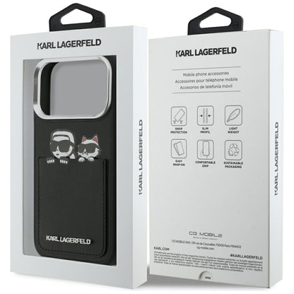Husa pentru Apple iPhone 17 Pro Max, Karl Lagerfeld, Karl & Choupette Print with Pocket, Neagra