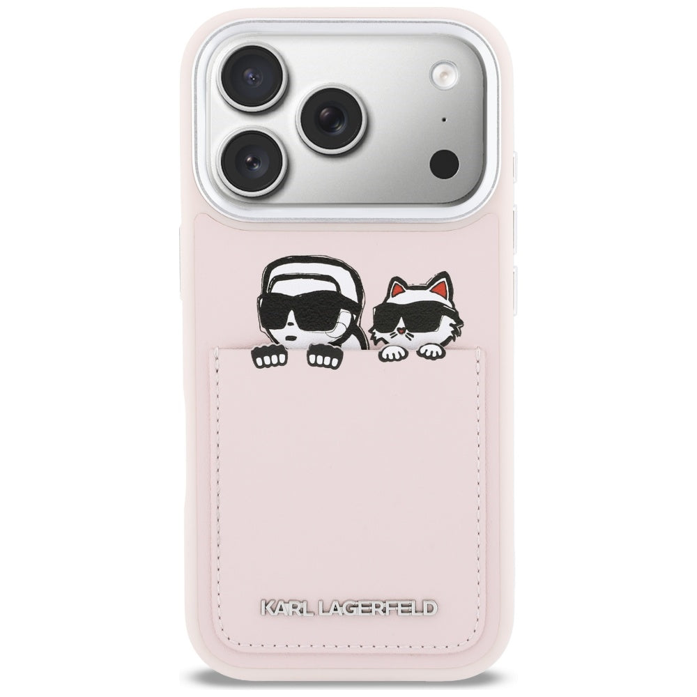 Husa pentru Apple iPhone 17 Pro Max, Karl Lagerfeld, Karl & Choupette Print with Pocket, Roz
