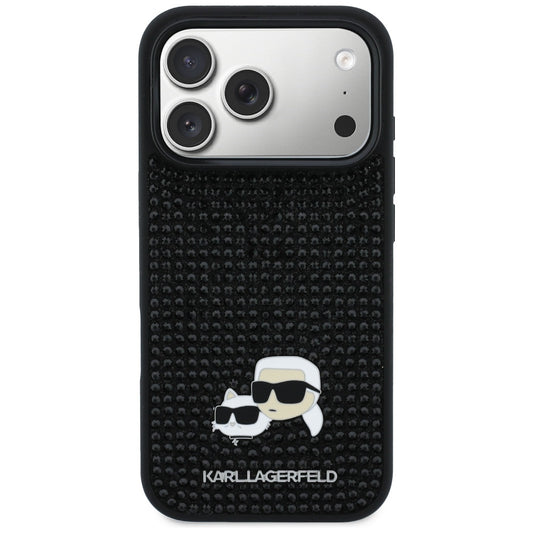Husa pentru Apple iPhone 17 Pro Max, Karl Lagerfeld, Rhinestone Karl & Choupette Pins, Neagra