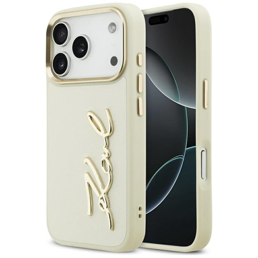 Husa pentru Apple iPhone 17 Pro Max, Karl Lagerfeld, Script Logo, Bej