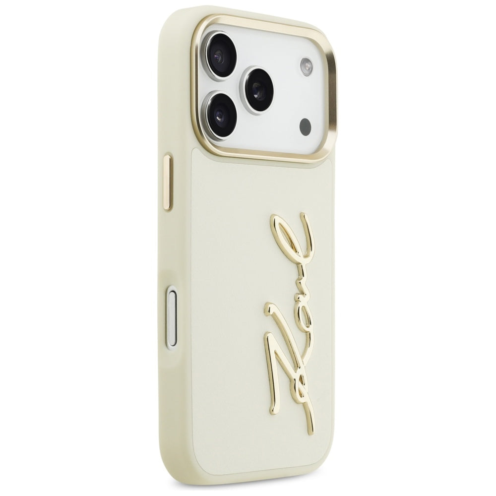 Husa pentru Apple iPhone 17 Pro Max, Karl Lagerfeld, Script Logo, Bej