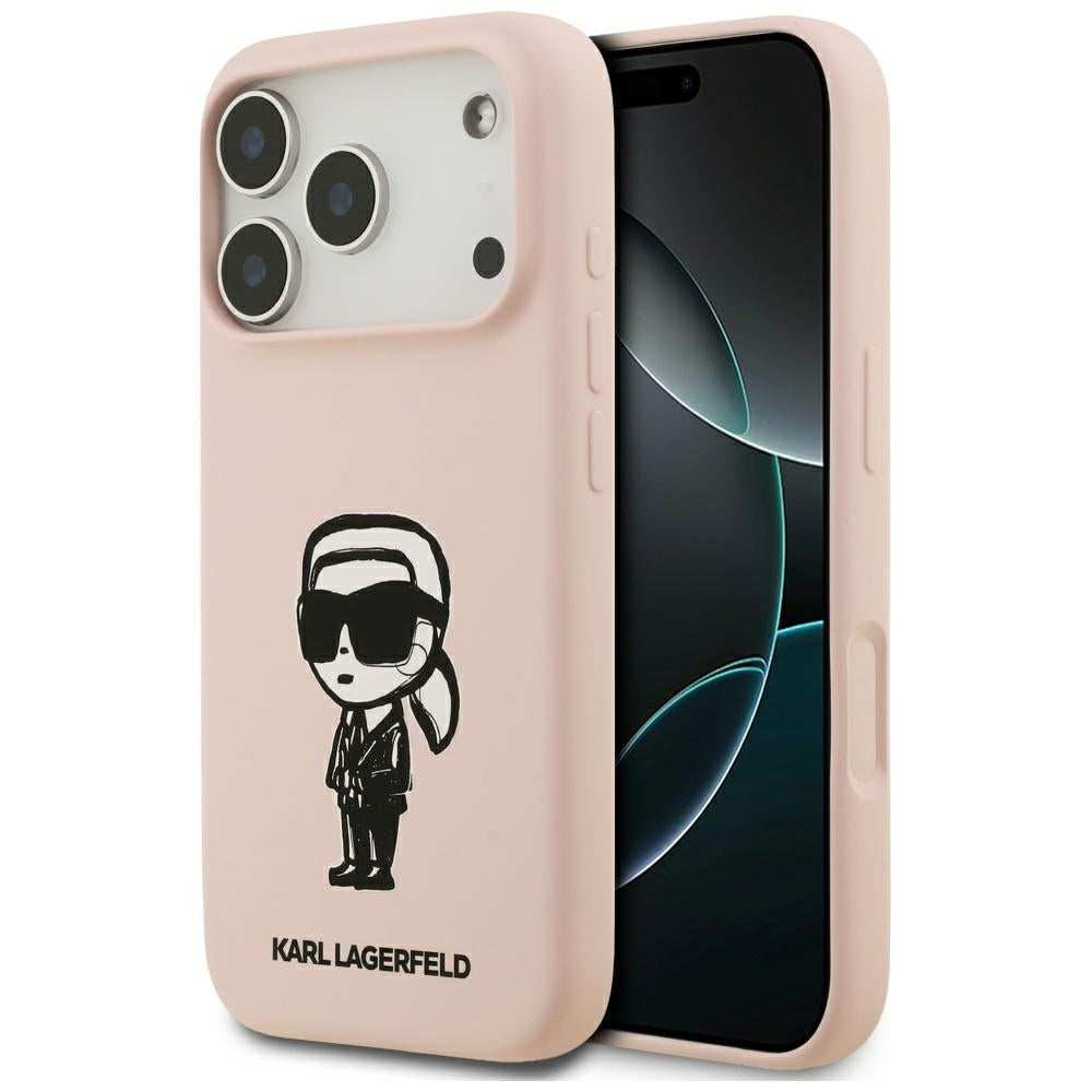 Husa pentru Apple iPhone 17 Pro Max, Karl Lagerfeld, Sketch and Logo Karl, Roz