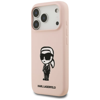 Husa pentru Apple iPhone 17 Pro Max, Karl Lagerfeld, Sketch and Logo Karl, Roz
