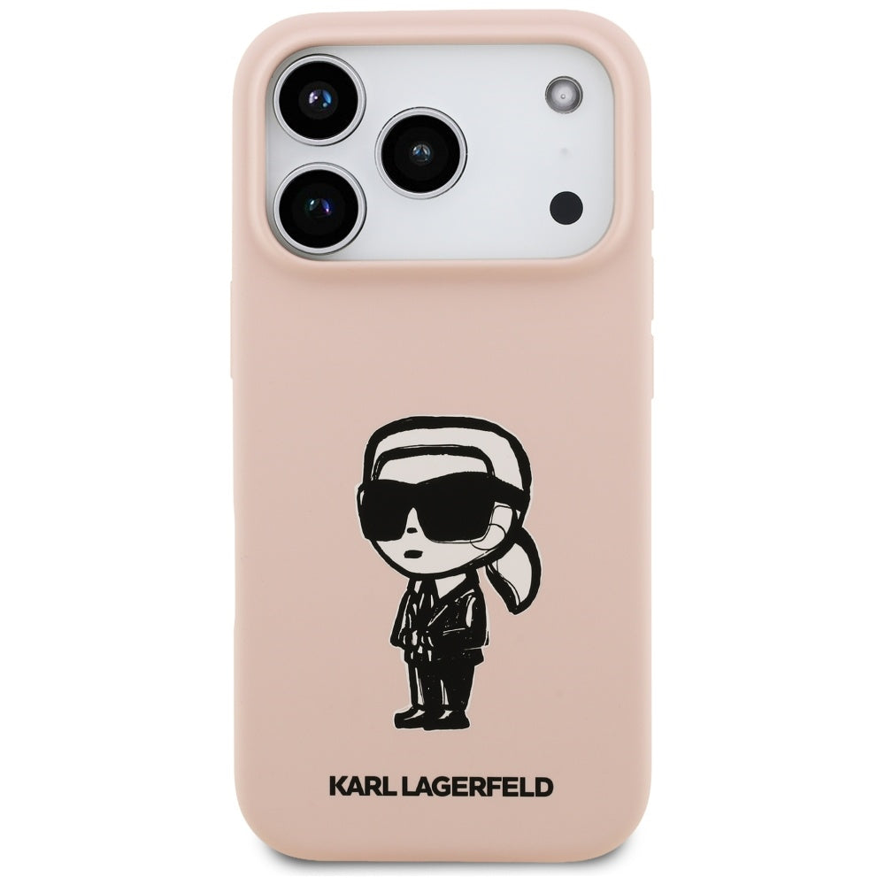 Husa pentru Apple iPhone 17 Pro Max, Karl Lagerfeld, Sketch and Logo Karl, Roz