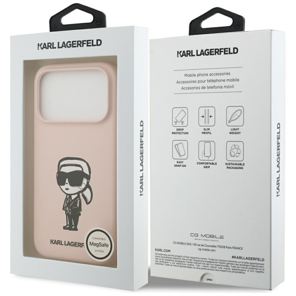 Husa pentru Apple iPhone 17 Pro Max, Karl Lagerfeld, Sketch and Logo Karl, Roz