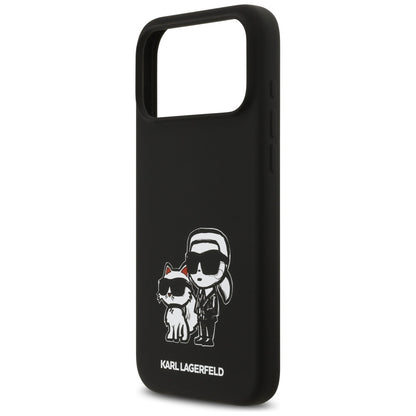 Husa pentru Apple iPhone 17 Pro Max, Karl Lagerfeld, Sketch and Logo Karl & Choupette, Neagra