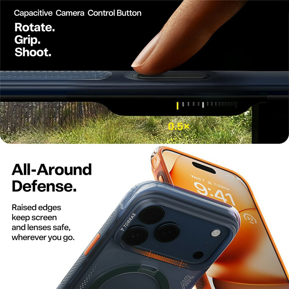 Husa pentru Apple iPhone 17 Pro Max, Torras, Ostand Spin Air, Portocalie