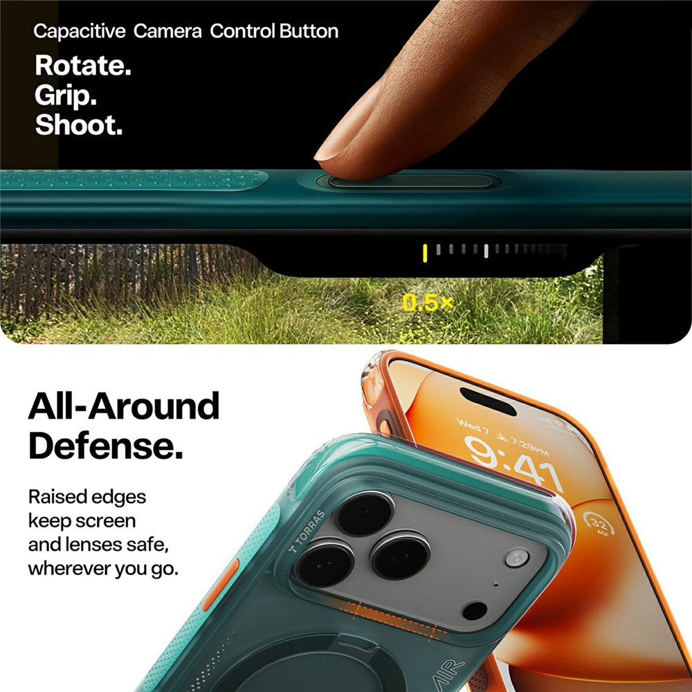 Husa pentru Apple iPhone 17 Pro Max, Torras, Ostand Spin Air, Verde