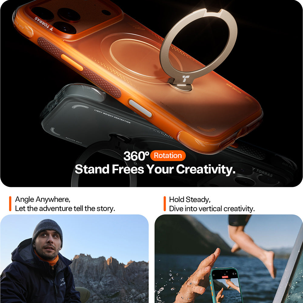 Husa pentru Apple iPhone 17 Pro, Torras, Ostand Spin Air, Gri