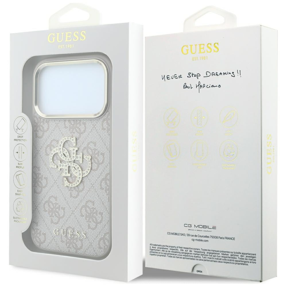 Husa pentru Apple iPhone 18 Pro / 17 Pro, Guess, 4G Big Strass Logo, Roz