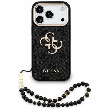 Husa pentru Apple iPhone 18 Pro / 17 Pro, Guess, 4G Classic Logo with Strap, Neagra Aurie