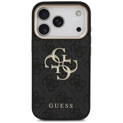 Husa pentru Apple iPhone 18 Pro / 17 Pro, Guess, 4G Classic Logo with Strap, Neagra Aurie
