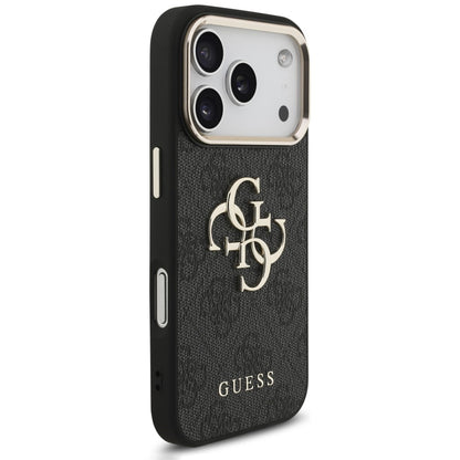 Husa pentru Apple iPhone 18 Pro / 17 Pro, Guess, 4G Classic Logo with Strap, Neagra Aurie