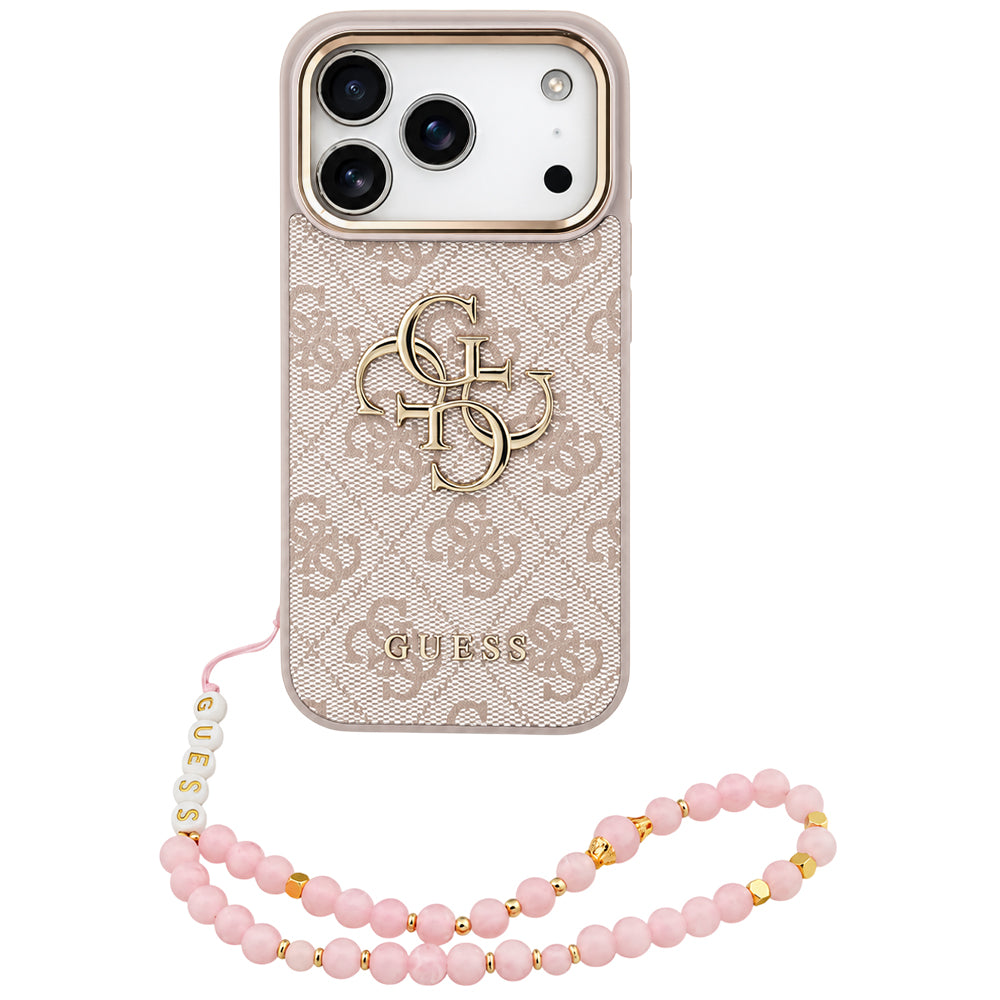 Husa pentru Apple iPhone 18 Pro / 17 Pro, Guess, 4G Classic Logo with Strap, Roz Aurie