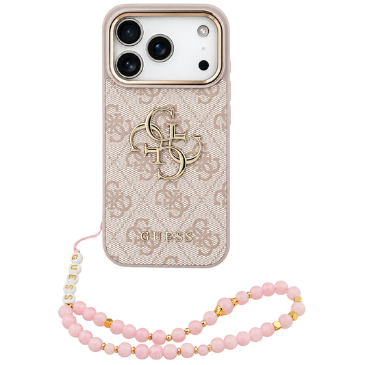 Husa pentru Apple iPhone 18 Pro / 17 Pro, Guess, 4G Classic Logo with Strap, Roz Aurie