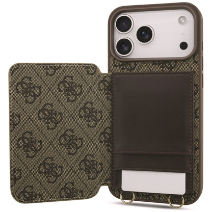 Husa pentru Apple iPhone 18 Pro / 17 Pro, Guess, 4G Crossbody Cardslot, Maro