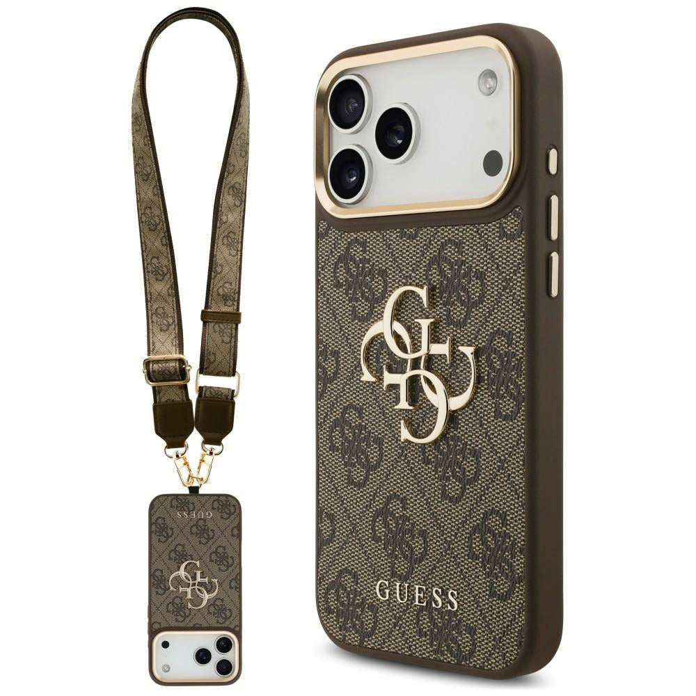 Husa pentru Apple iPhone 18 Pro / 17 Pro, Guess, Big 4G Classic Logo & Big Strap Metal Buttons, Maro