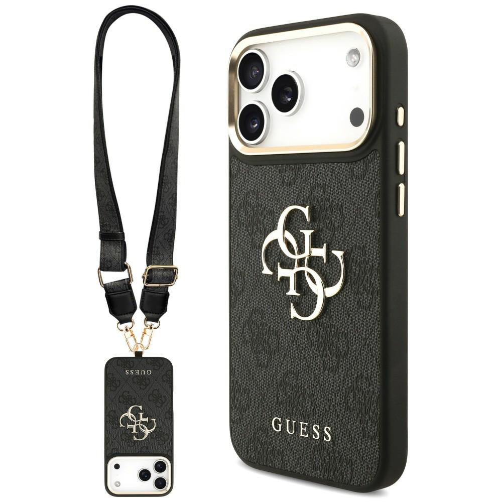 Husa pentru Apple iPhone 18 Pro / 17 Pro, Guess, Big 4G Classic Logo & Big Strap Metal Buttons, Neagra