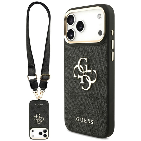 Husa pentru Apple iPhone 18 Pro / 17 Pro, Guess, Big 4G Classic Logo & Big Strap Metal Buttons, Neagra