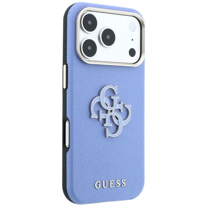 Husa pentru Apple iPhone 18 Pro / 17 Pro, Guess, Grained Big Resin Logo, Bleu