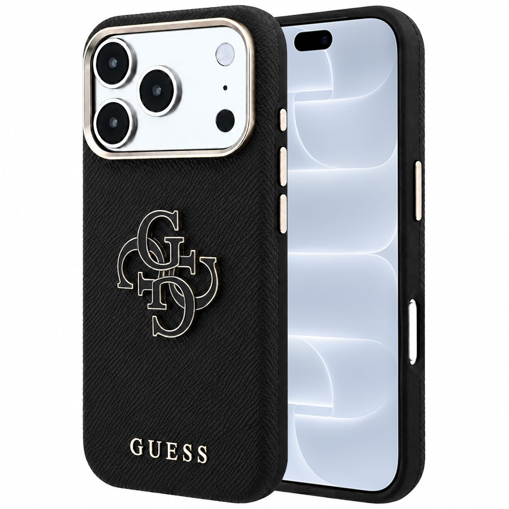 Husa pentru Apple iPhone 18 Pro / 17 Pro, Guess, Grained Big Resin Logo, Neagra