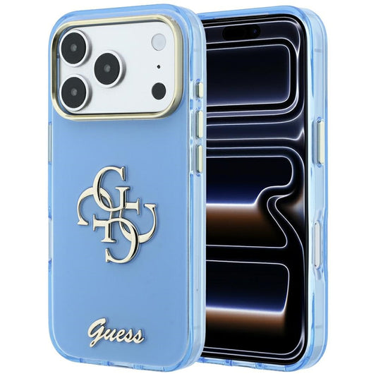 Husa pentru Apple iPhone 18 Pro / 17 Pro, Guess, IML 4G Metal Script, Bleu