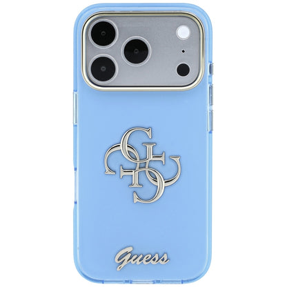 Husa pentru Apple iPhone 18 Pro / 17 Pro, Guess, IML 4G Metal Script, Bleu