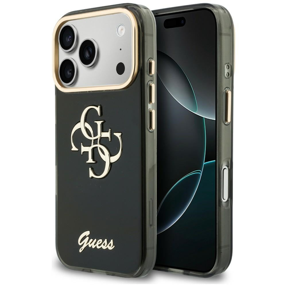 Husa pentru Apple iPhone 18 Pro / 17 Pro, Guess, IML 4G Metal Script, Neagra